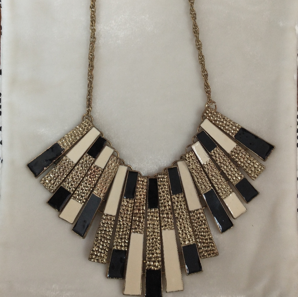 Black and Gold Tone Statement Collar Necklace